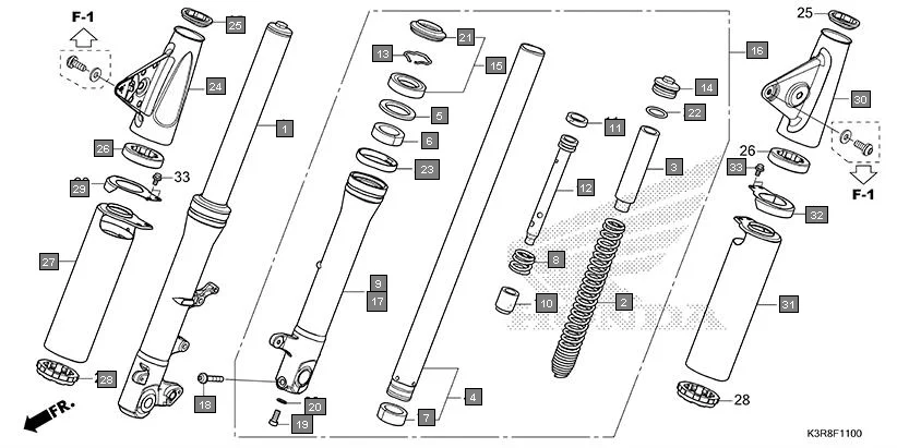 F-11 FRONT FORK assembly diagram for HONDA CB350 CB350CST