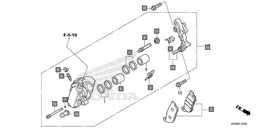 F-12 FRONT BRAKE CALIPER assembly diagram for HONDA CB350 CB350CST