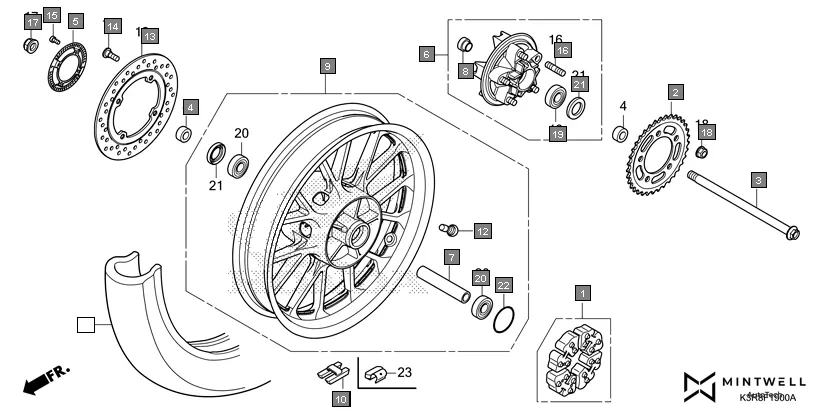F-19 REAR WHEEL assembly diagram for HONDA CB350 CB350CR