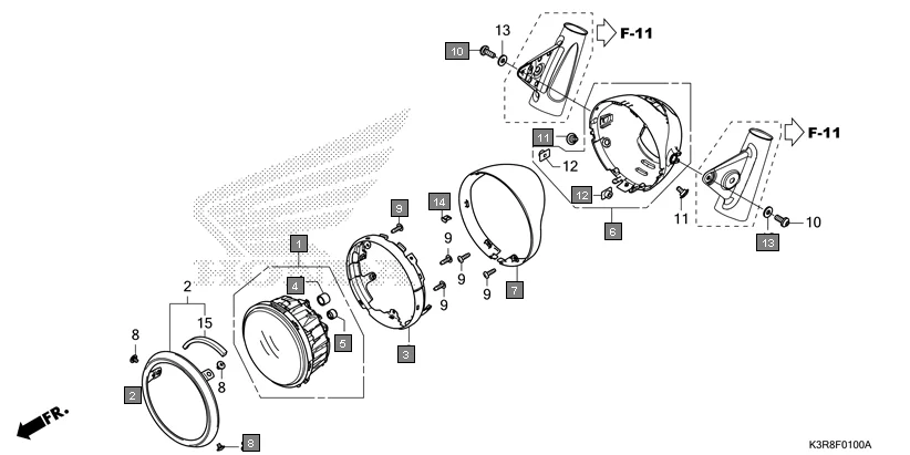F-1 HEADLIGHT assembly diagram for HONDA CB350 CB350CR
