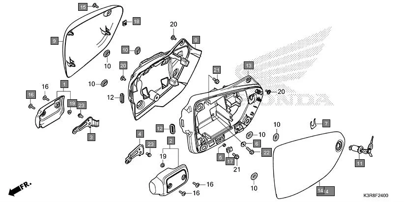 F-24 SIDE COVER assembly diagram for HONDA CB350 CB350CST