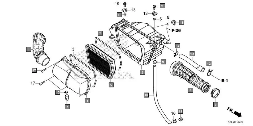 F-25 AIR CLEANER assembly diagram for HONDA CB350 CB350CST