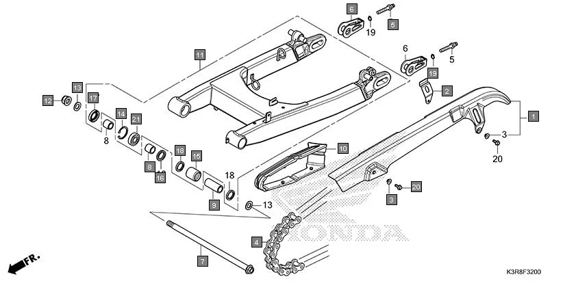 F-32 SWINGARM assembly diagram for HONDA CB350 CB350CR