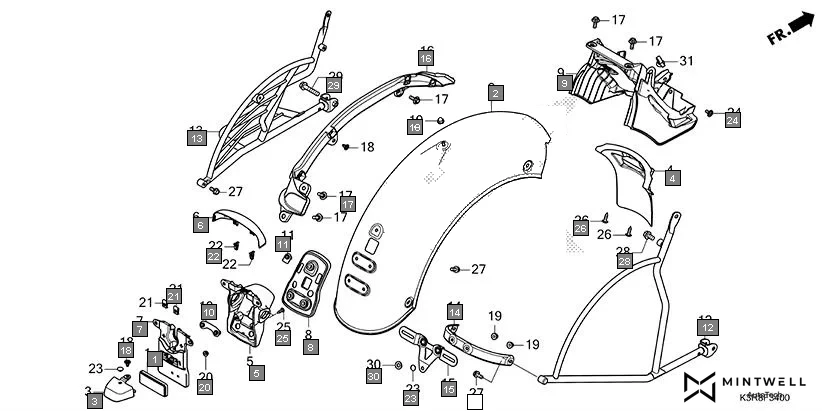 F-34 REAR FENDER assembly diagram for HONDA CB350 CB350CR