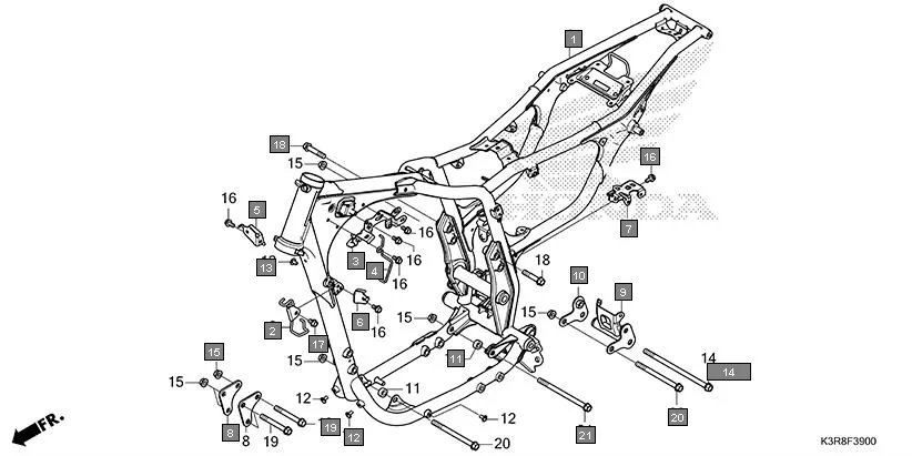 F-39 FRAME BODY assembly diagram for HONDA CB350 CB350CR
