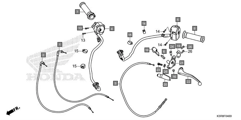 F-4 HANDLE LEVER/SWITCH/CABLE assembly diagram for HONDA CB350 CB350CR
