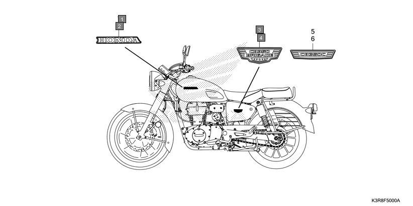 F-50 EMBLEM assembly diagram for HONDA CB350 CB350CR
