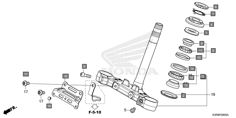 F-9 STEERING STEM assembly diagram for HONDA CB350 CB350CST