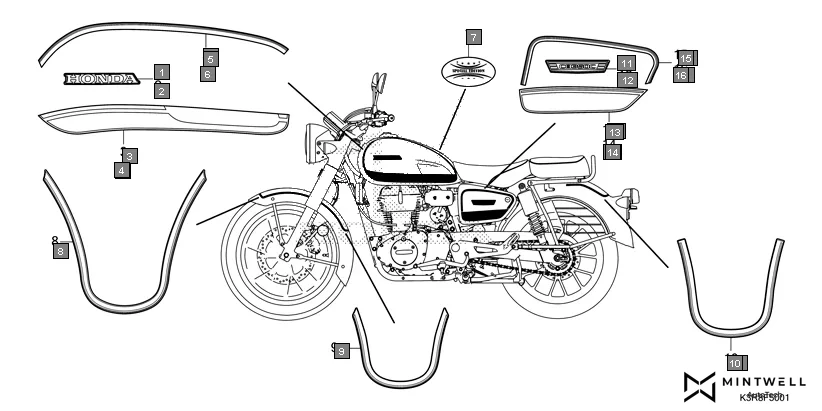 F-50-1 EMBLEM assembly diagram for HONDA CB350 CB350CST