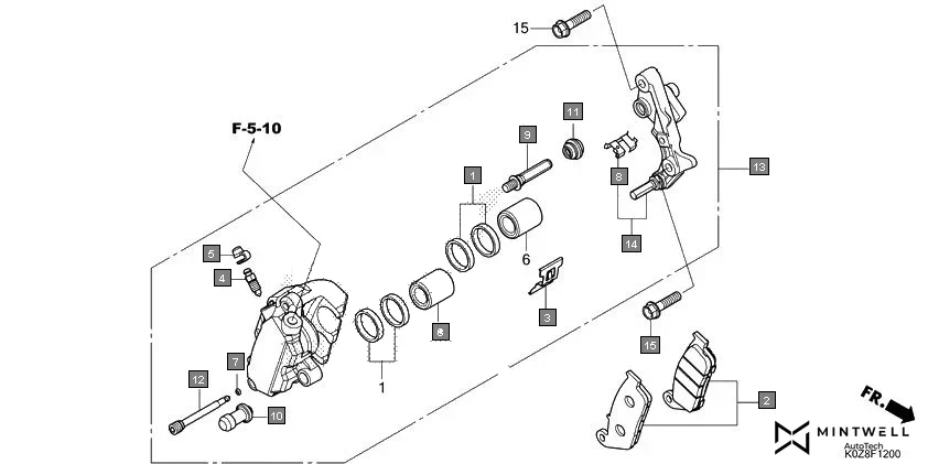 F-12 FRONT BRAKE CALIPER diagram showing 45131-ML7-921