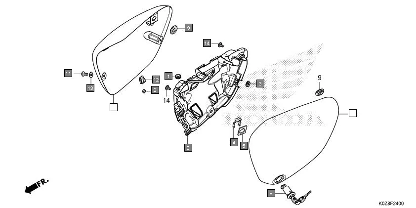 F-24 SIDE COVER assembly diagram for HONDA HNESS CB350DM