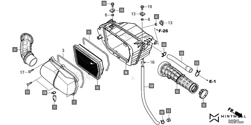 F-25 AIR CLEANER assembly diagram for HONDA HNESS CB350DP