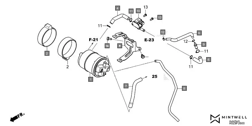 F-26 CANISTER assembly diagram for HONDA HNESS CB350DM