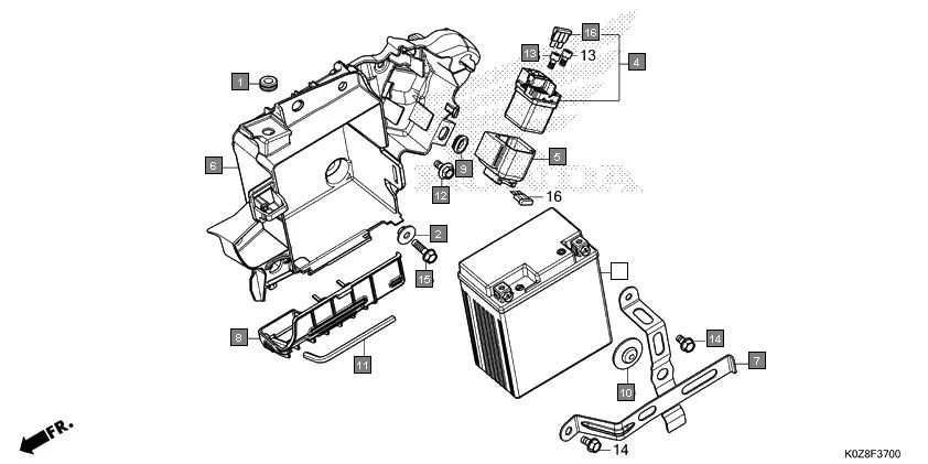 F-37 BATTERY assembly diagram for HONDA HNESS CB350DM