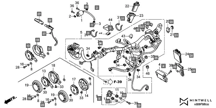 F-38 WIRE HARNESS assembly diagram for HONDA HNESS CB350DM
