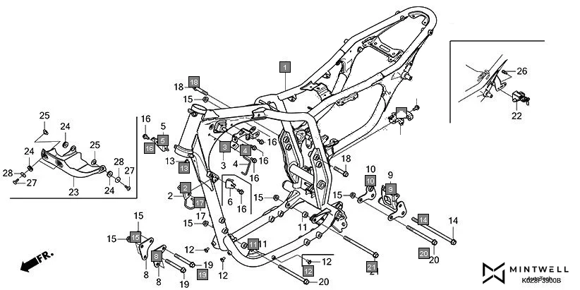 F-39 FRAME BODY assembly diagram for HONDA HNESS CB350DM