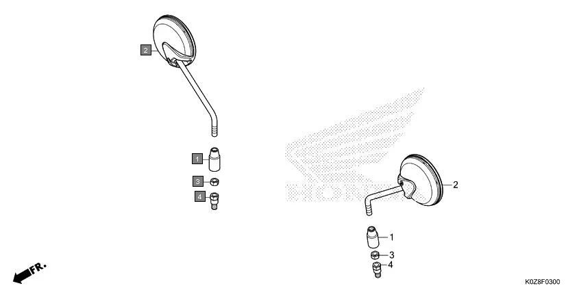 F-3 MIRROR assembly diagram for HONDA HNESS CB350RSM