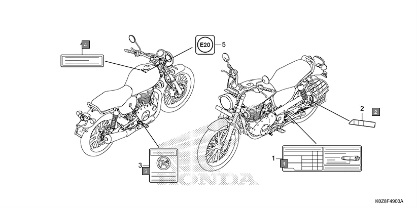 F-49 CAUTION LABEL assembly diagram for HONDA HNESS CB350DM