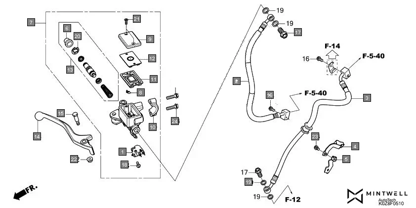 F-5-10 FRONT BRAKE MASTER CYLINDER assembly diagram for HONDA HNESS CB350RSM
