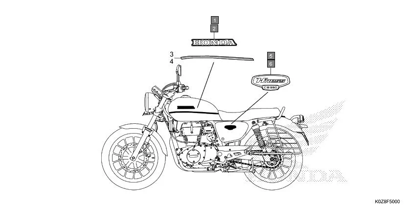 F-50 EMBLEM/STRIPE assembly diagram for HONDA HNESS CB350DM