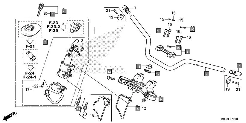 F-7 HANDLE PIPE/TOP BRIDGE diagram showing 90100-KYJ-710