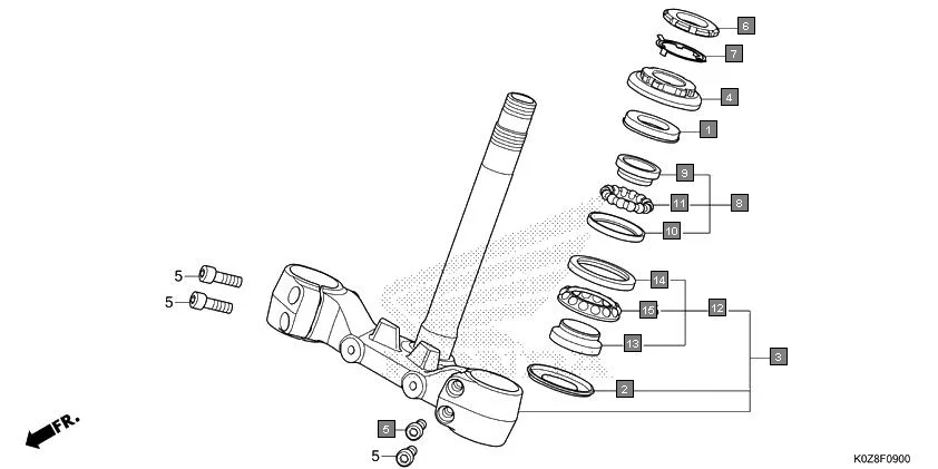 F-9 STEERING STEM assembly diagram for HONDA HNESS CB350DM