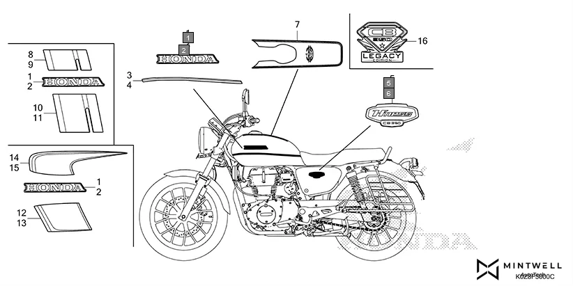 F-50 EMBLEM/STRIPE(CB350D/DS) assembly diagram for HONDA HNESS CB350DSP/DSR