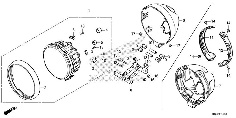 F-1 HEADLIGHT assembly diagram for HONDA HNESS CB350DS