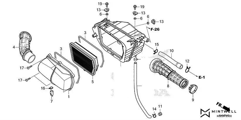 F-25 AIR CLEANER assembly diagram for HONDA HNESS CB350DSS
