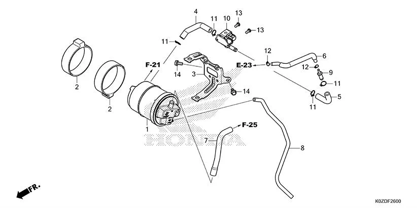 F-26 CANISTER assembly diagram for HONDA HNESS CB350DS