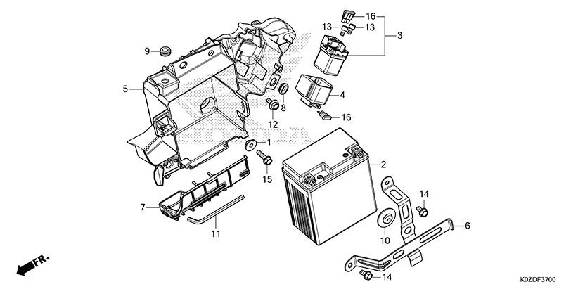 F-37 BATTERY assembly diagram for HONDA HNESS CB350DS