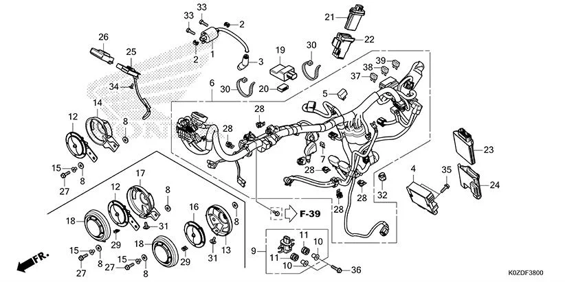 F-38 WIRE HARNESS assembly diagram for HONDA HNESS CB350DS