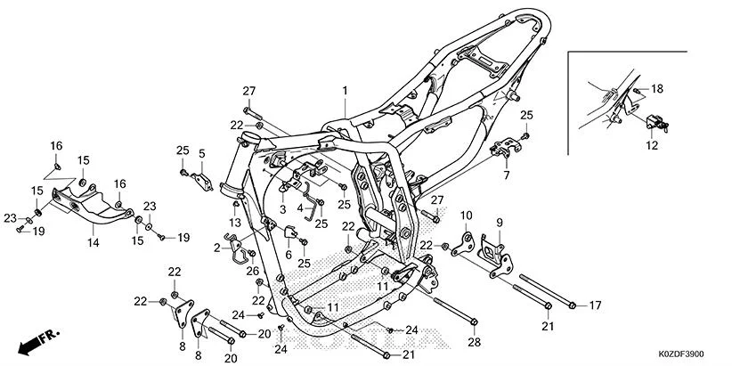 F-39 FRAME BODY assembly diagram for HONDA HNESS CB350DS
