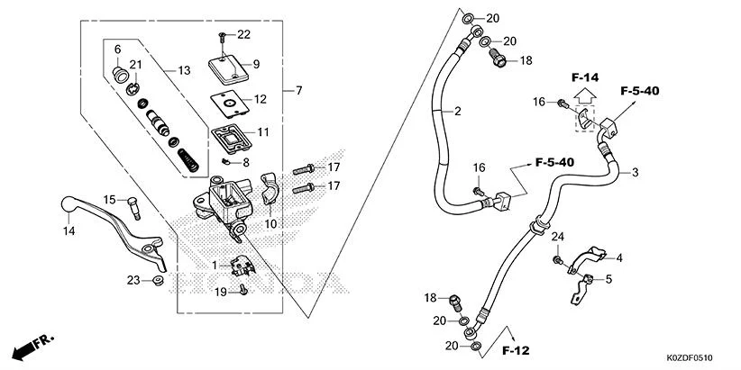 F-5-10 FRONT BRAKE MASTER CYLINDER assembly diagram for HONDA HNESS CB350DS