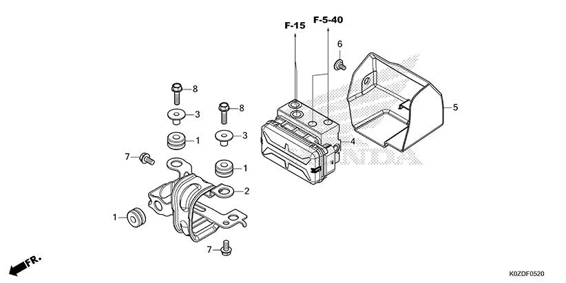 F-5-20 ABS MODULATOR assembly diagram for HONDA HNESS CB350DS