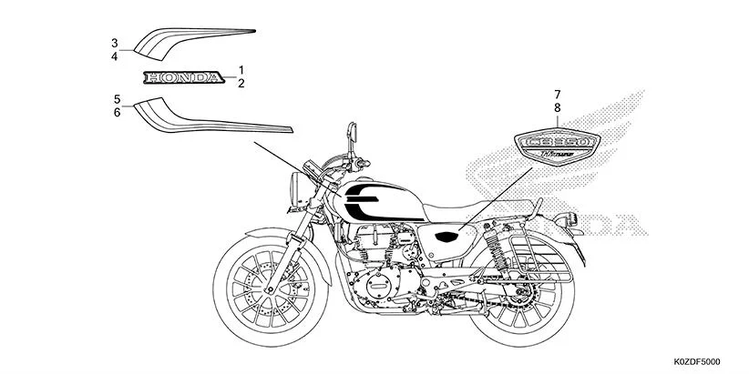 F-50 EMBLEM/STRIPE(CB350D/DS) assembly diagram for HONDA HNESS CB350DSS