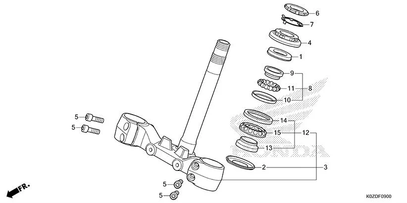 F-9 STEERING STEM assembly diagram for HONDA HNESS CB350DS
