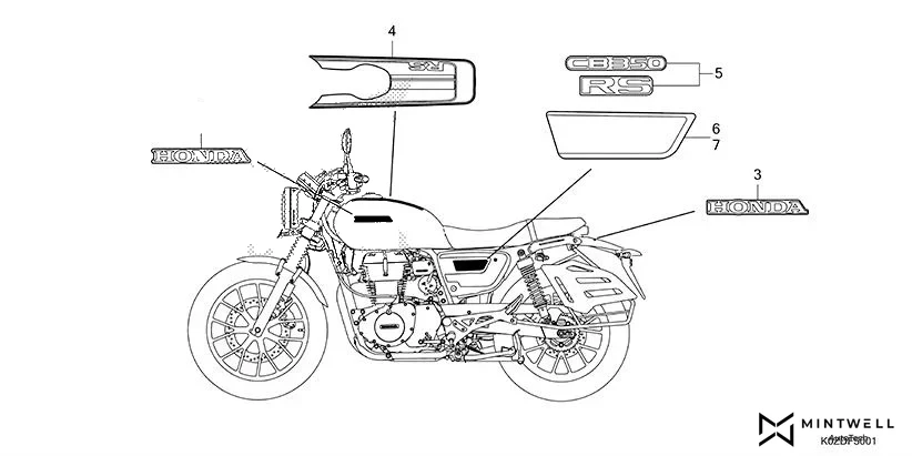 F-50-1 EMBLEM/STRIPE(CB350RS) diagram showing 86831-K0Z-920ZA