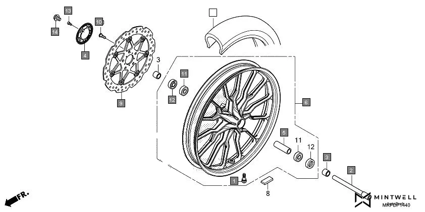 F-14-40 FRONT WHEEL diagram showing 90105-MGS-D30