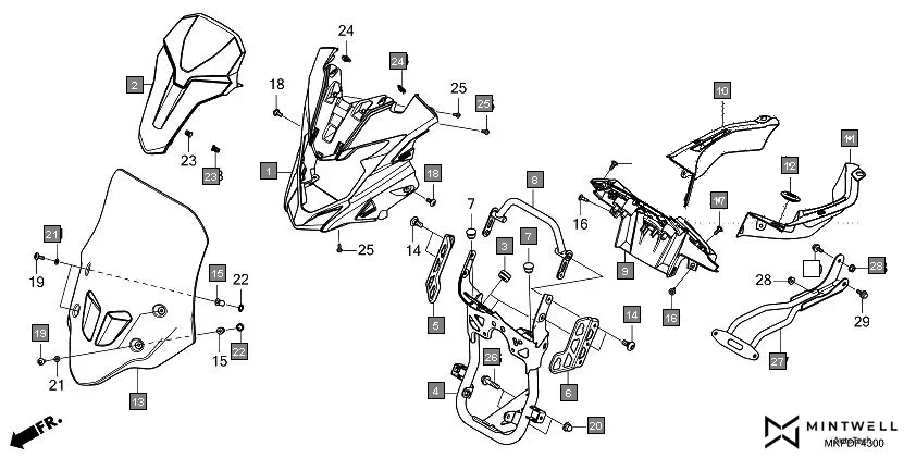 F-43 UPPER COVER/WINDSCREEN diagram showing 90116-SP0-003