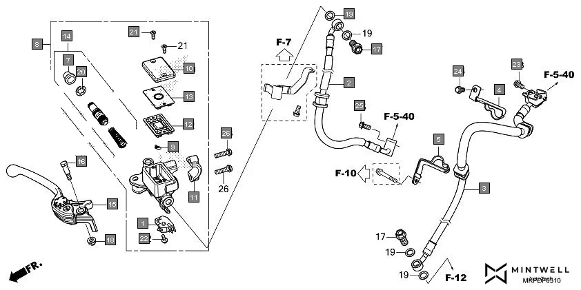 F-5-10 FRONT BRAKE MASTER CYLINDER diagram showing 35340-MGS-D31