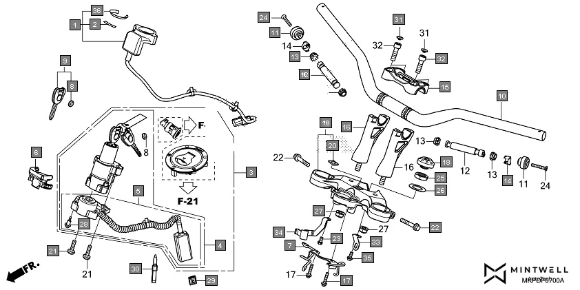 F-7 HANDLE PIPE/TOP BRIDGE diagram showing 30432-MBW-E02