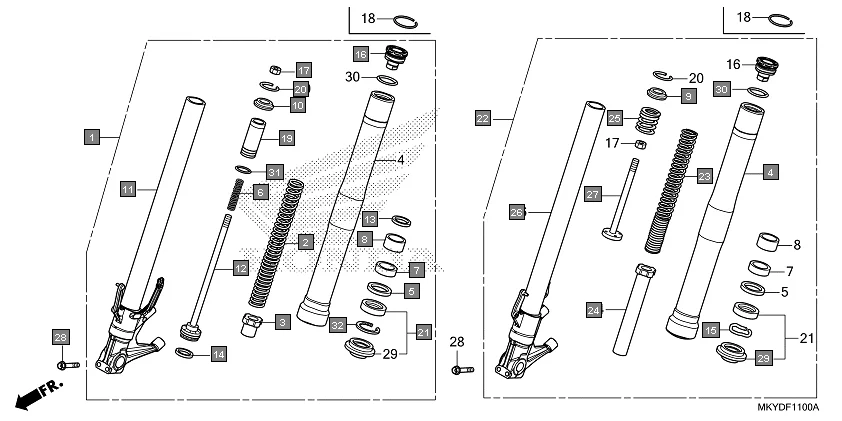 F-11 FRONT FORK assembly diagram for HONDA CBR650R CBR650RAN