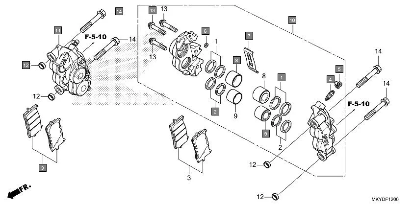 F-12 FRONT BRAKE CALIPER assembly diagram for HONDA CBR650R CBR650RAN