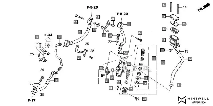 F-15 REAR BRAKE MASTER CYLINDER assembly diagram for HONDA CBR650R CBR650RAN