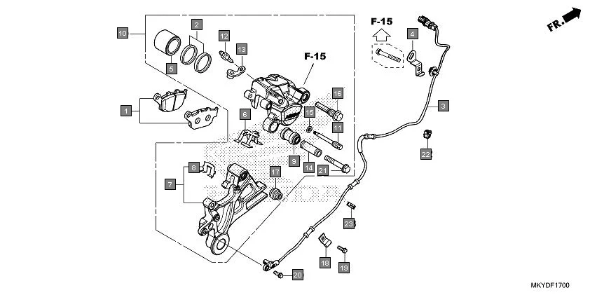F-17 REAR BRAKE CALIPER assembly diagram for HONDA CBR650R CBR650RAN