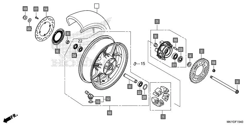 F-19-40 REAR WHEEL diagram showing 91252-MAS-003