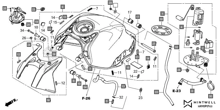 F-21 FUEL TANK diagram showing 17543-MJE-D00