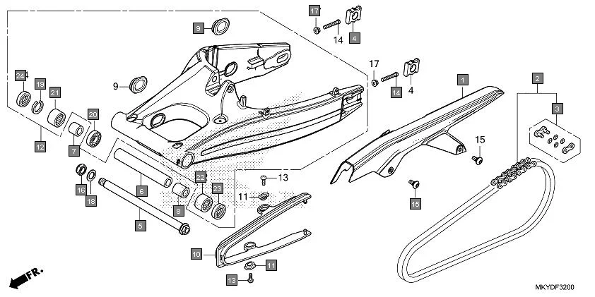 F-32 SWINGARM assembly diagram for HONDA CBR650R CBR650RAN
