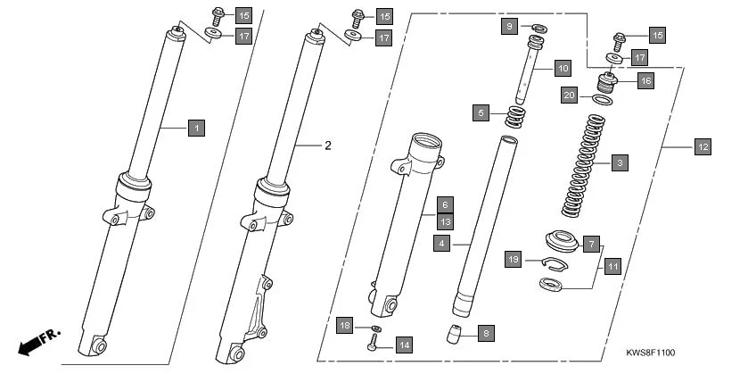 F-11 FRONT FORK assembly diagram for HONDA CB Twister CBF110C